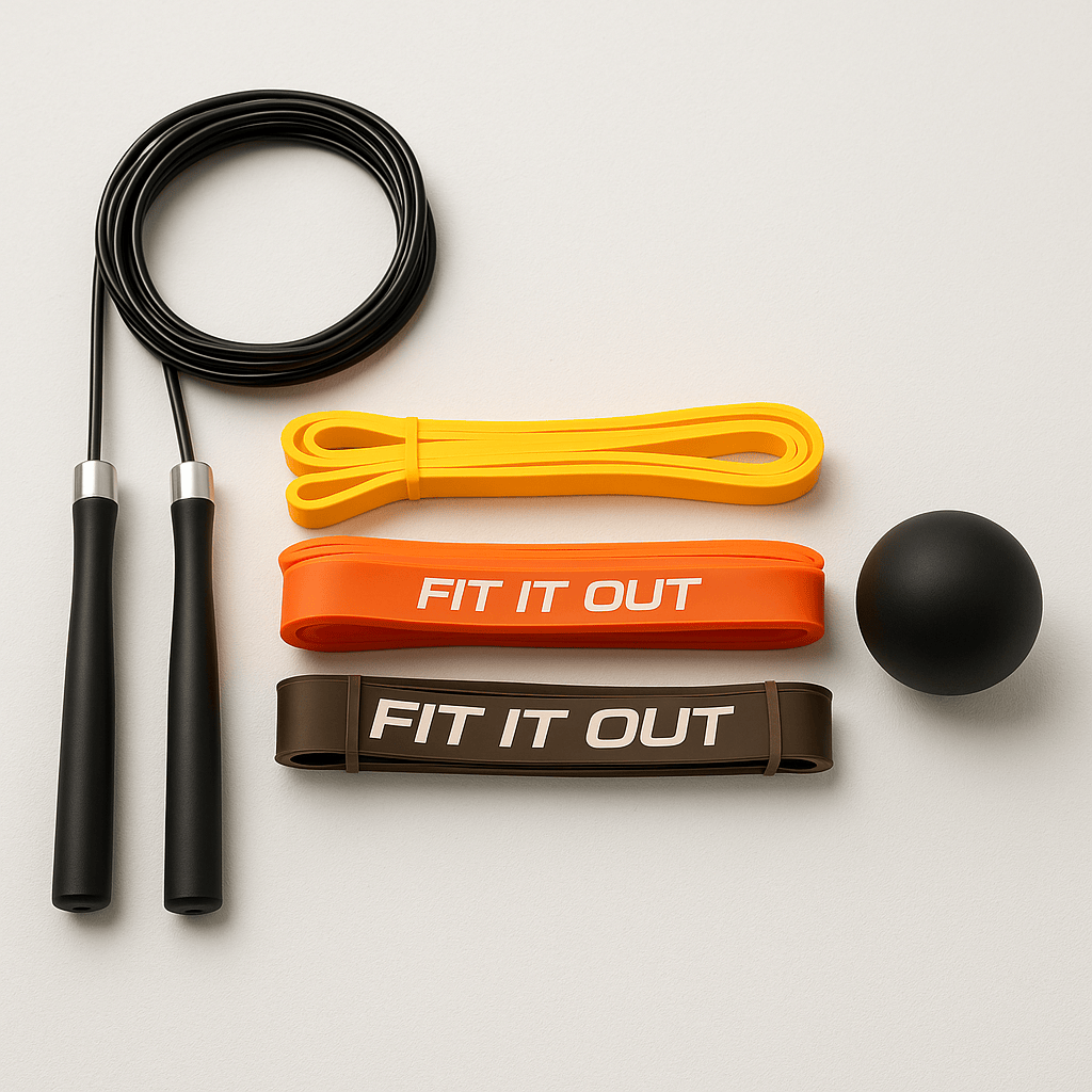 Fit It Out Hockey Off-Ice Essentials Kit | Skipping Rope, Resistance Bands & Massage Ball